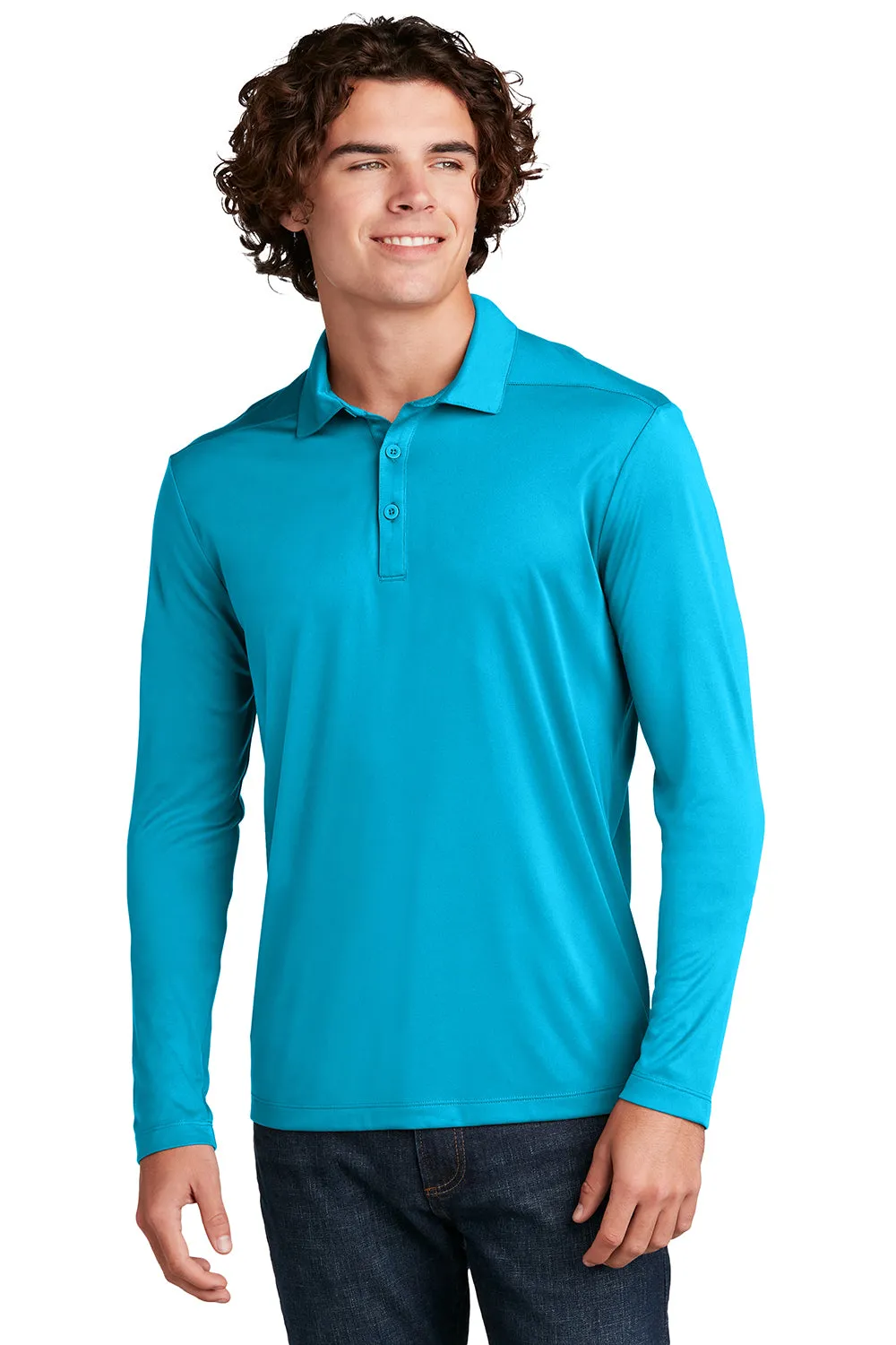 Sport-Tek Mens Moisture Wicking Long Sleeve Polo Shirt - Sapphire Blue - Closeout
