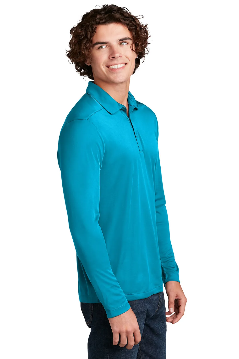 Sport-Tek Mens Moisture Wicking Long Sleeve Polo Shirt - Sapphire Blue - Closeout
