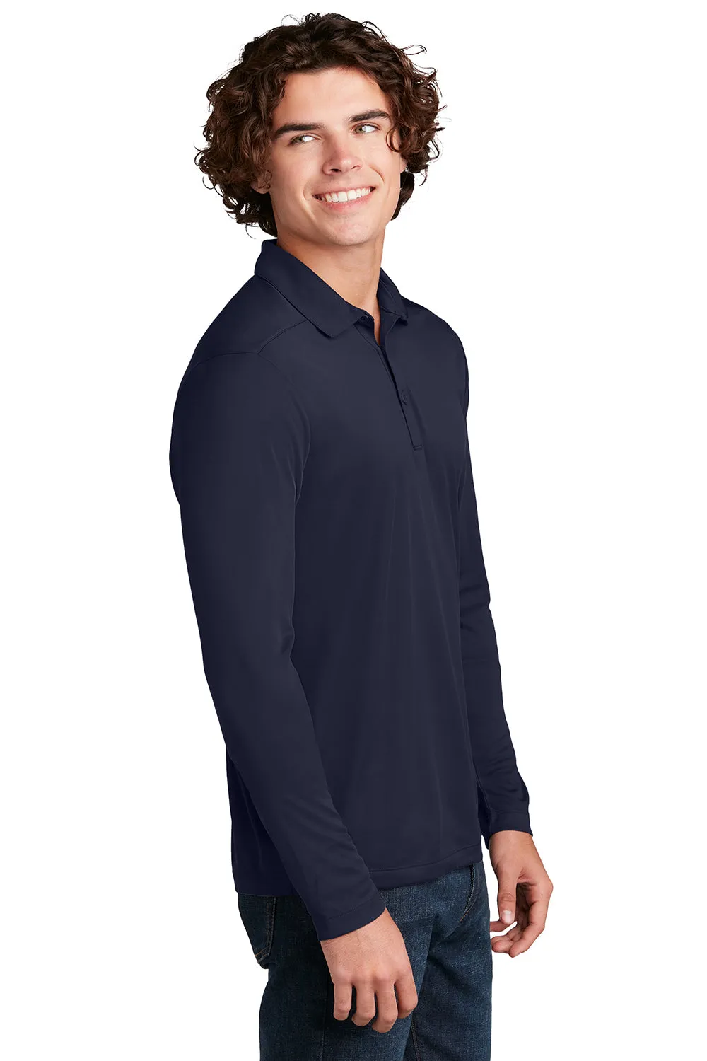 Sport-Tek Mens Moisture Wicking Long Sleeve Polo Shirt - True Navy Blue