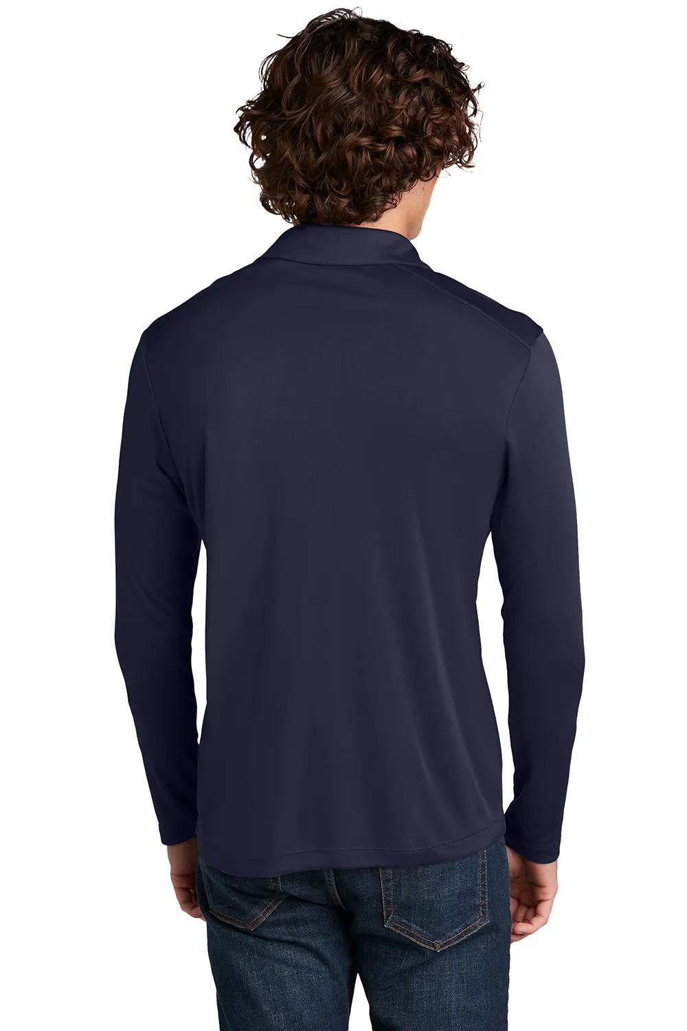 Sport-Tek Mens Moisture Wicking Long Sleeve Polo Shirt - True Navy Blue