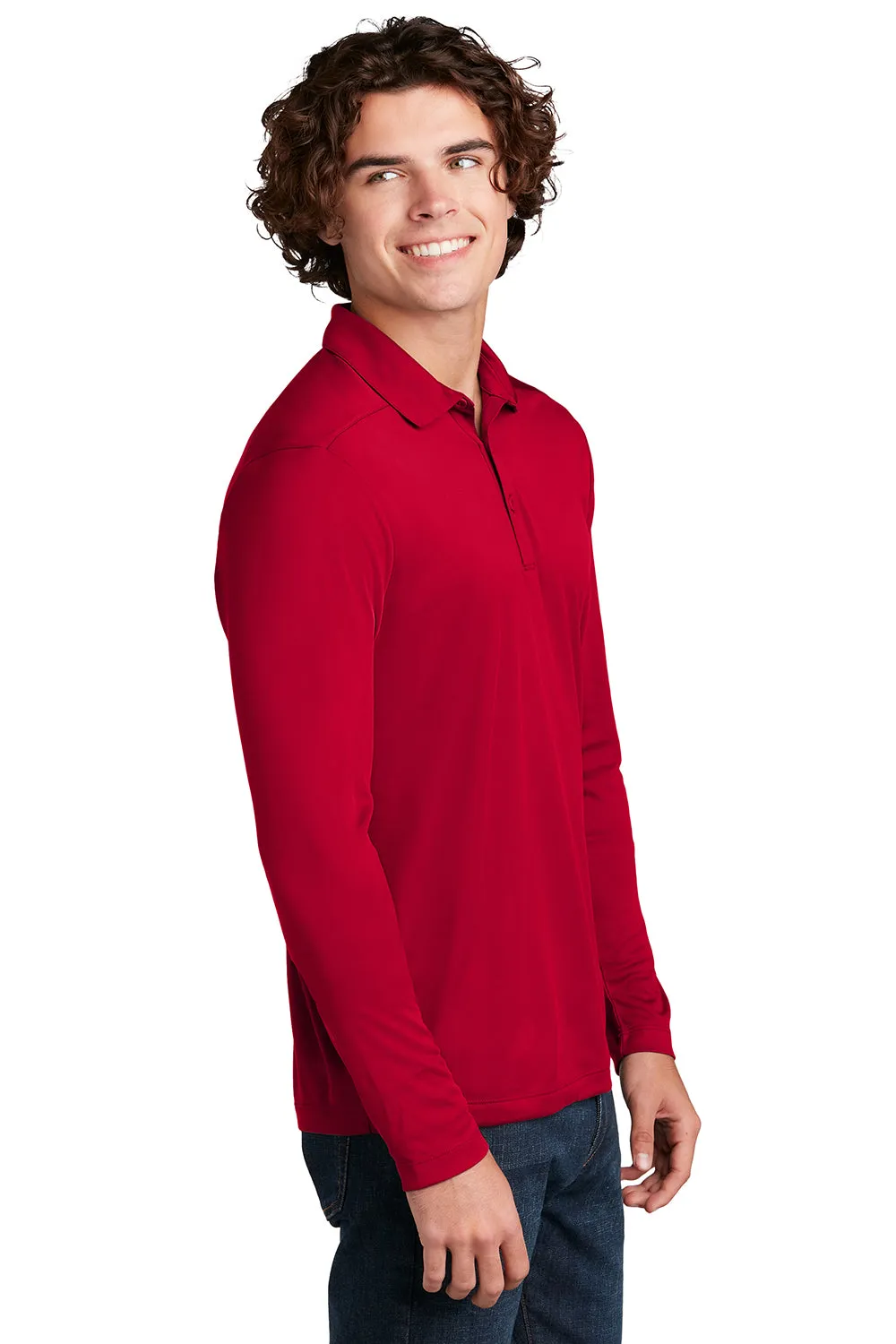 Sport-Tek Mens Moisture Wicking Long Sleeve Polo Shirt - True Red