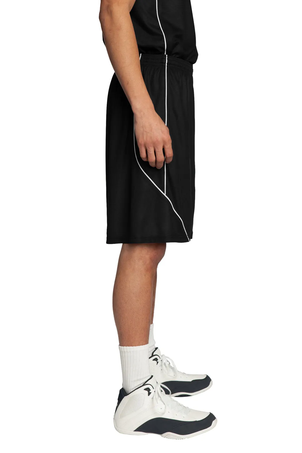 Sport-Tek Mens Moisture Wicking Mesh Reversible Spliced Shorts - Black - Closeout