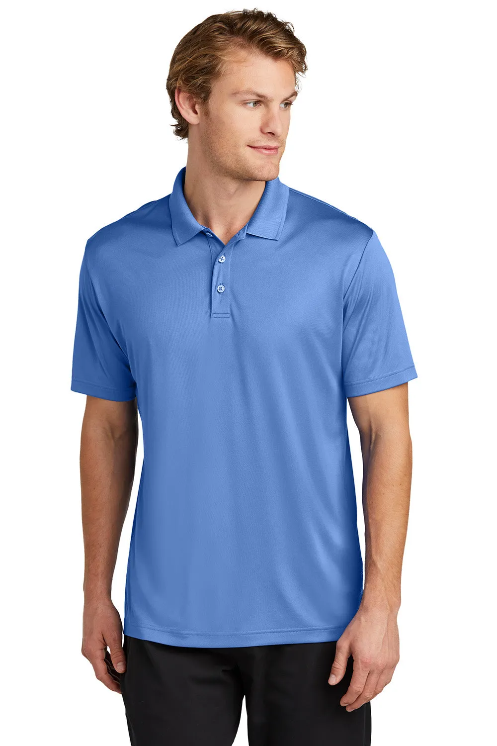 Sport-Tek Mens Moisture Wicking Re-Compete Short Sleeve Polo Shirt - Carolina Blue