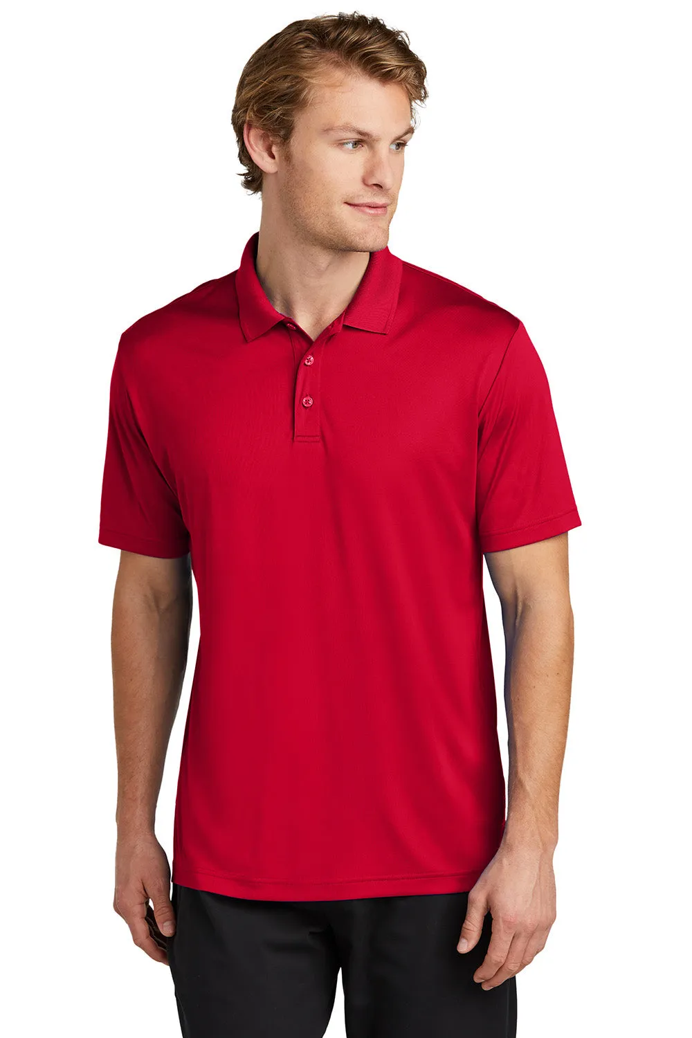Sport-Tek Mens Moisture Wicking Re-Compete Short Sleeve Polo Shirt - Deep Red