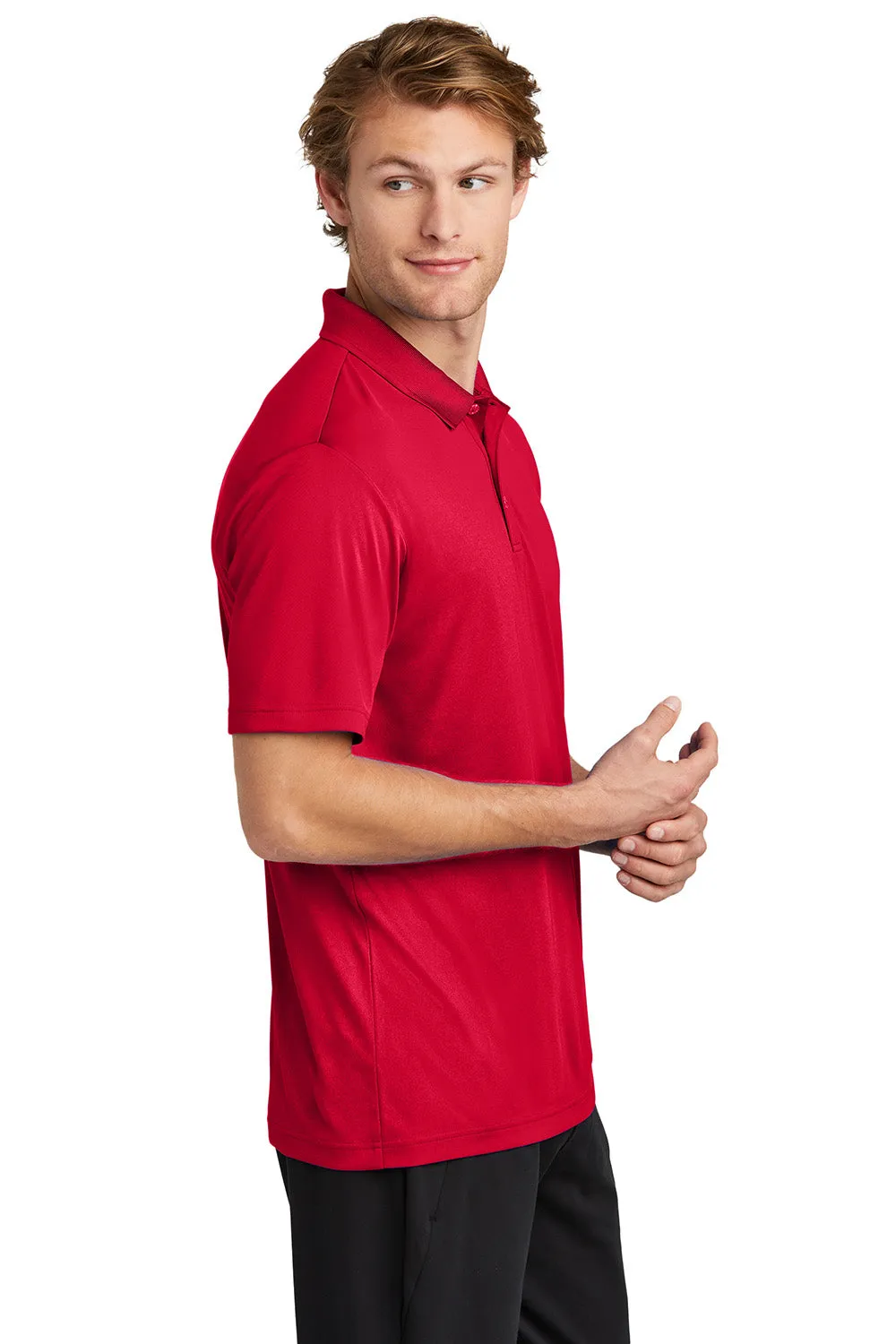 Sport-Tek Mens Moisture Wicking Re-Compete Short Sleeve Polo Shirt - Deep Red