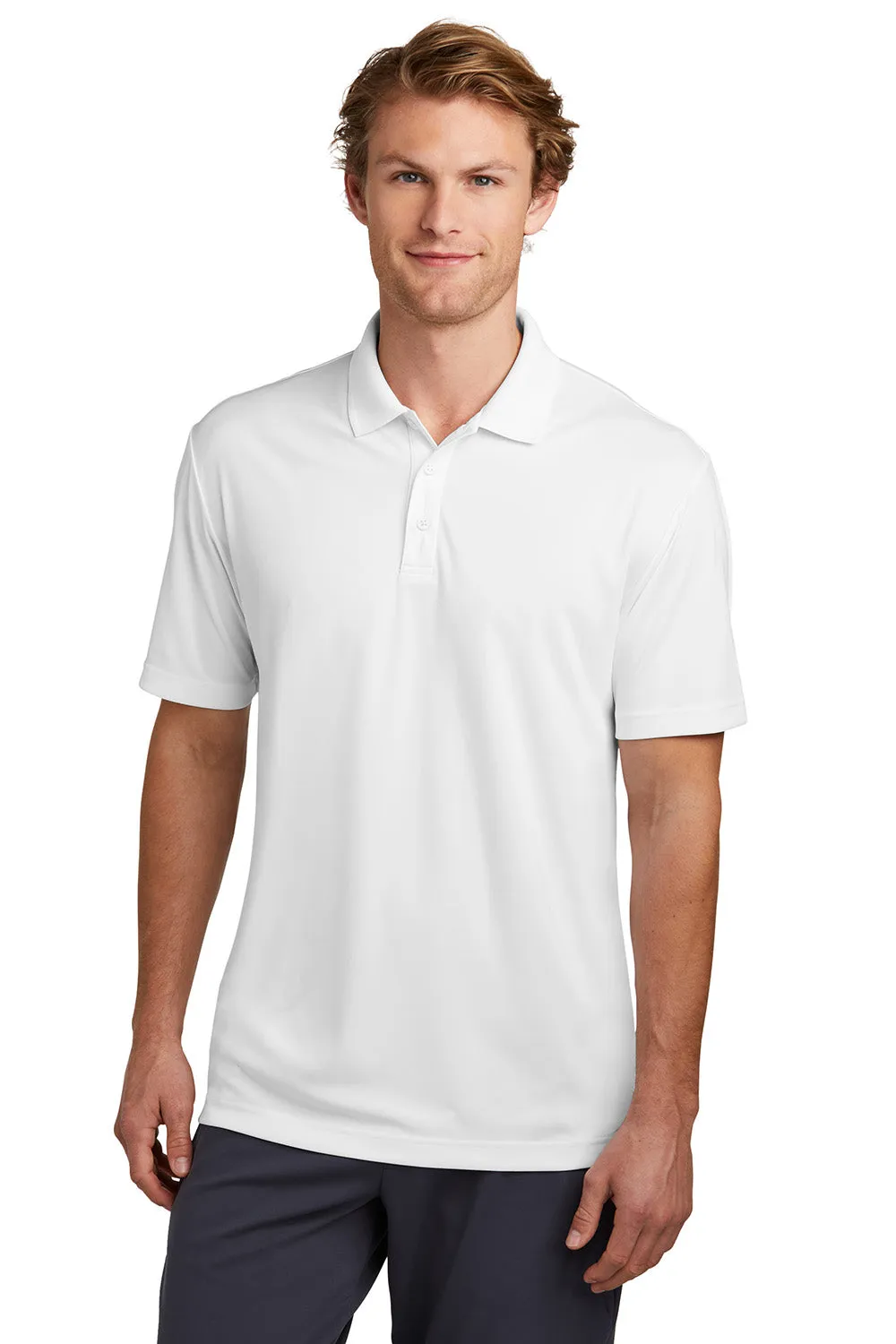 Sport-Tek Mens Moisture Wicking Re-Compete Short Sleeve Polo Shirt - White
