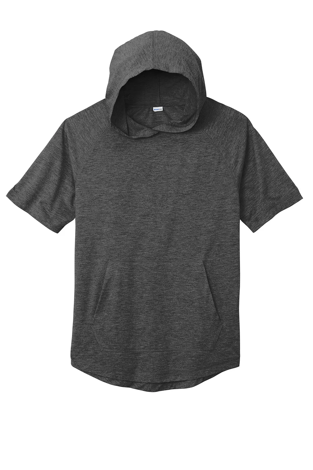 Sport-Tek Mens Moisture Wicking Short Sleeve Hooded T-Shirt Hoodie - Heather Dark Grey
