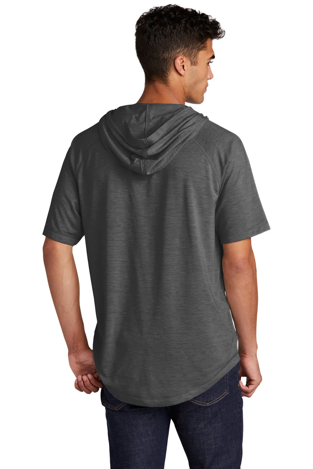 Sport-Tek Mens Moisture Wicking Short Sleeve Hooded T-Shirt Hoodie - Heather Dark Grey