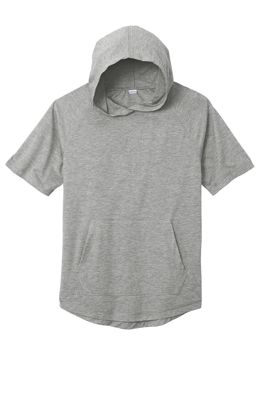 Sport-Tek Mens Moisture Wicking Short Sleeve Hooded T-Shirt Hoodie - Heather Light Grey