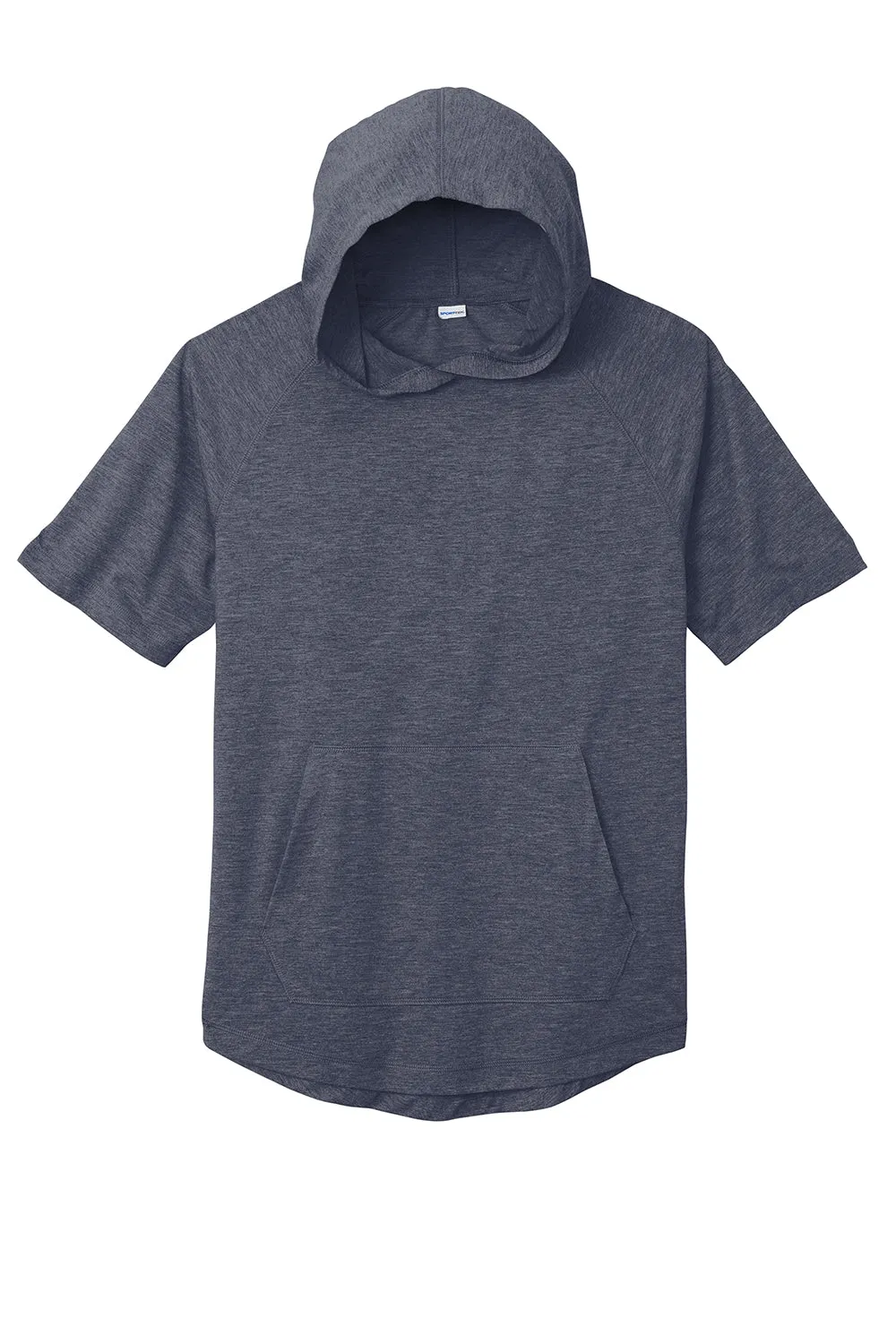 Sport-Tek Mens Moisture Wicking Short Sleeve Hooded T-Shirt Hoodie - Heather True Navy Blue