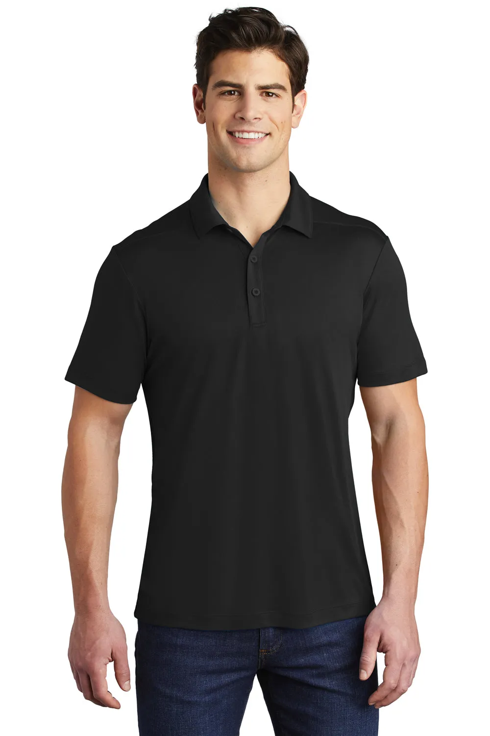 Sport-Tek Mens Moisture Wicking Short Sleeve Polo Shirt - Black