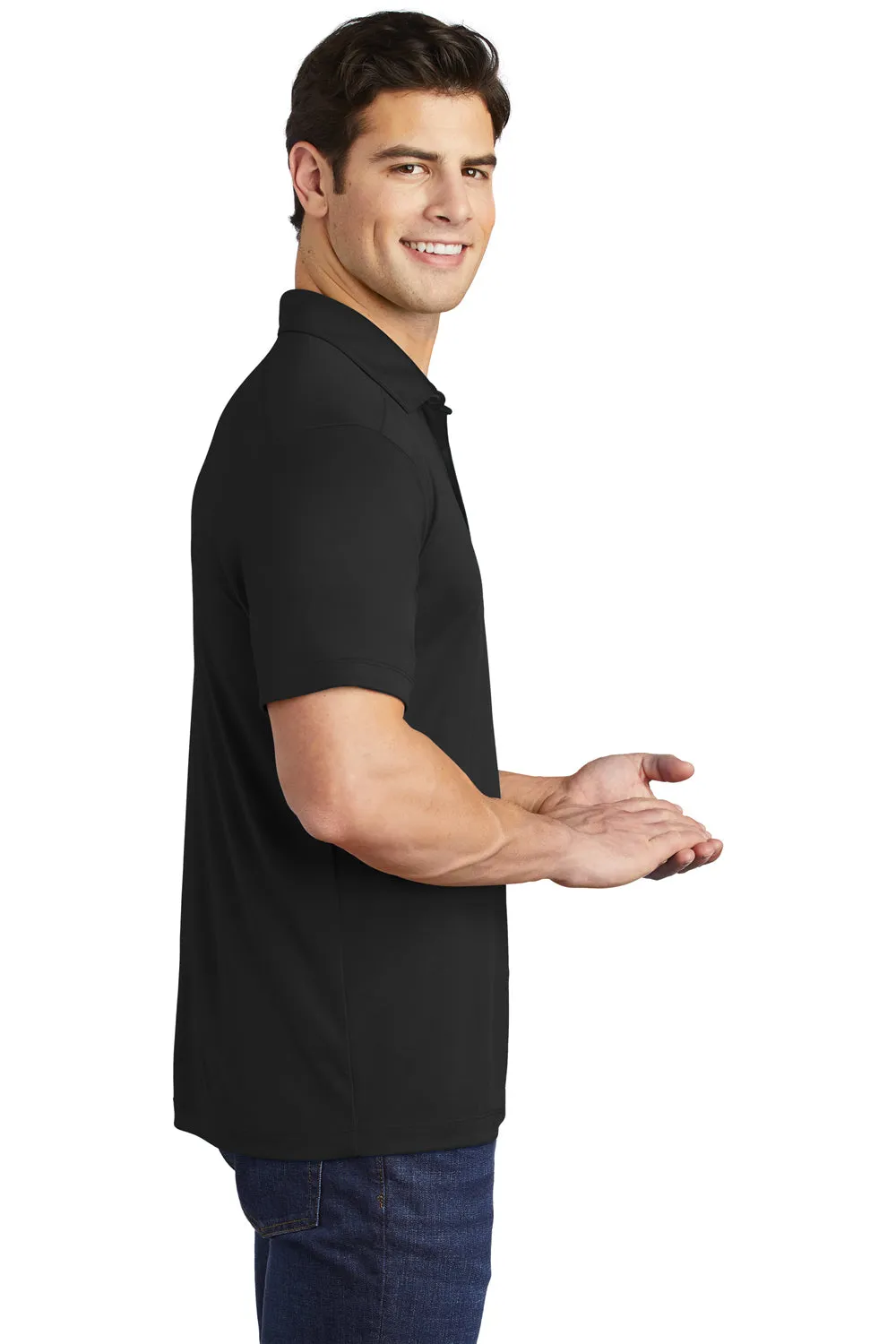 Sport-Tek Mens Moisture Wicking Short Sleeve Polo Shirt - Black