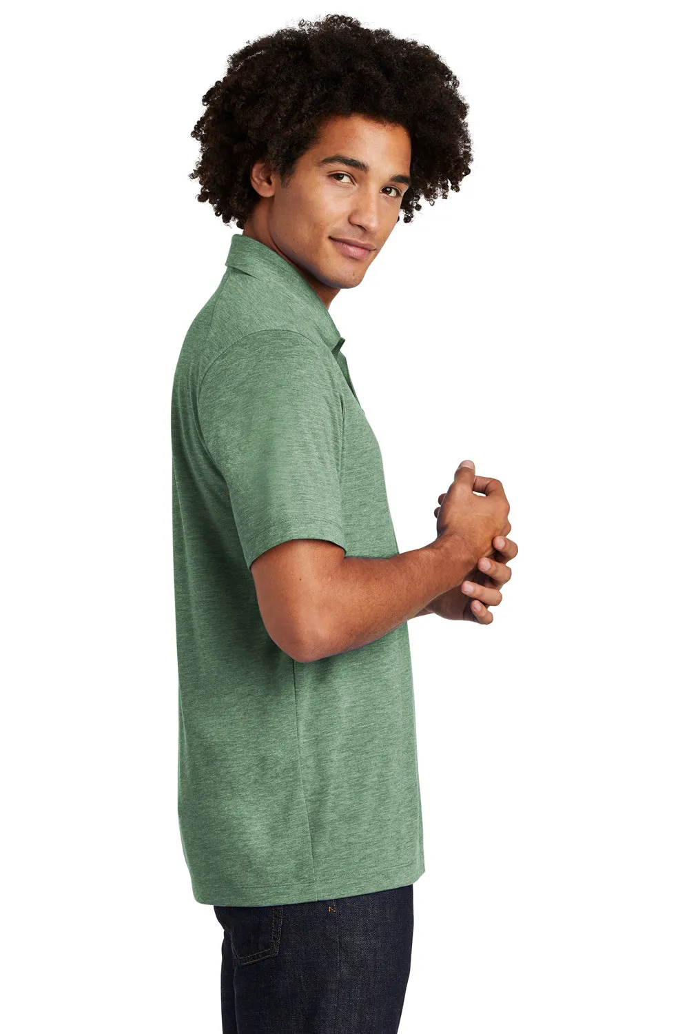 Sport-Tek Mens Moisture Wicking Short Sleeve Polo Shirt - Heather Forest Green