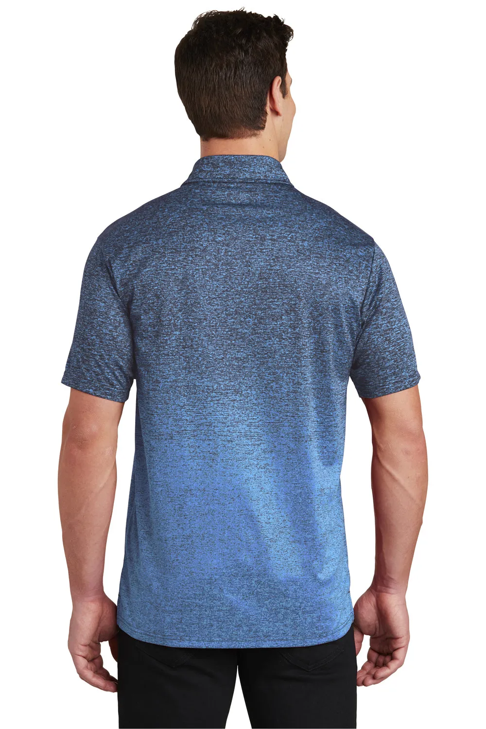 Sport-Tek Mens Ombre Heather Moisture Wicking Short Sleeve Polo Shirt - Carolina Blue/True Navy Blue