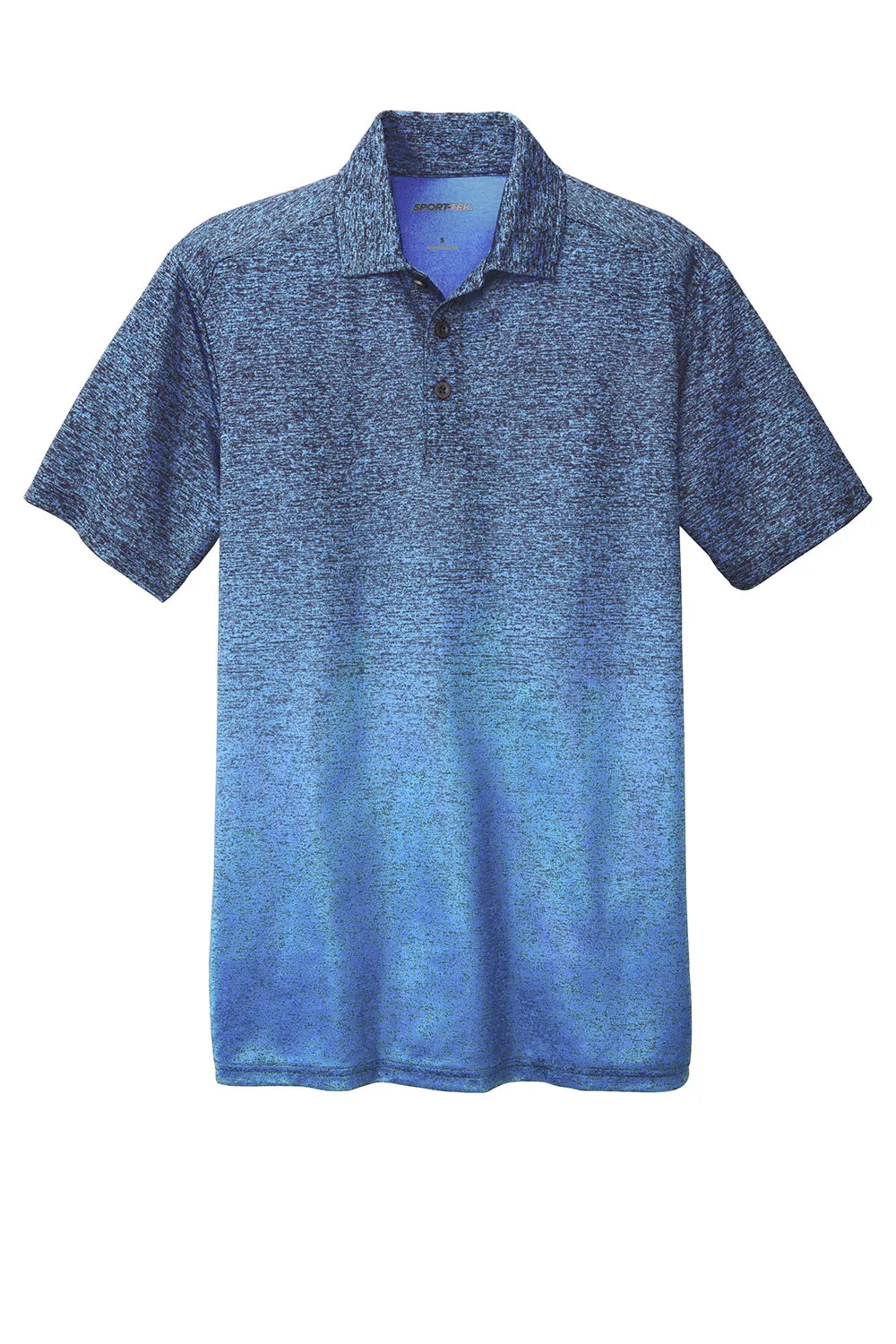 Sport-Tek Mens Ombre Heather Moisture Wicking Short Sleeve Polo Shirt - Carolina Blue/True Navy Blue
