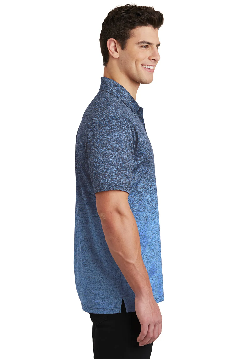 Sport-Tek Mens Ombre Heather Moisture Wicking Short Sleeve Polo Shirt - Carolina Blue/True Navy Blue