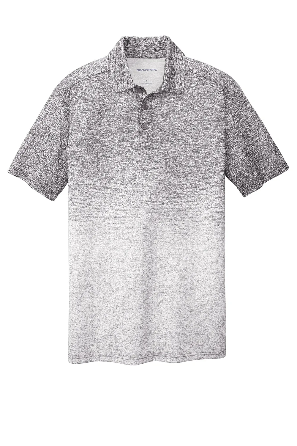Sport-Tek Mens Ombre Heather Moisture Wicking Short Sleeve Polo Shirt - White/Graphite Grey