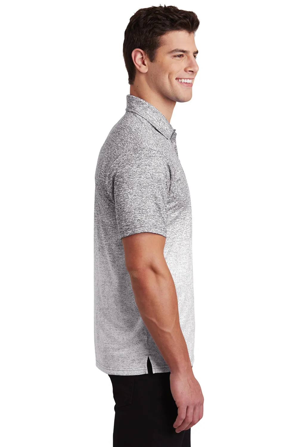 Sport-Tek Mens Ombre Heather Moisture Wicking Short Sleeve Polo Shirt - White/Graphite Grey