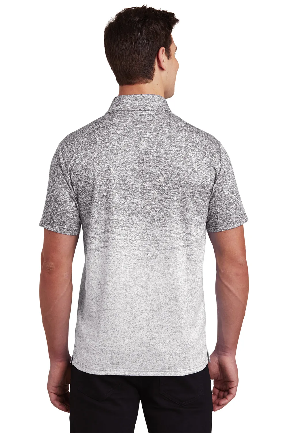 Sport-Tek Mens Ombre Heather Moisture Wicking Short Sleeve Polo Shirt - White/Graphite Grey