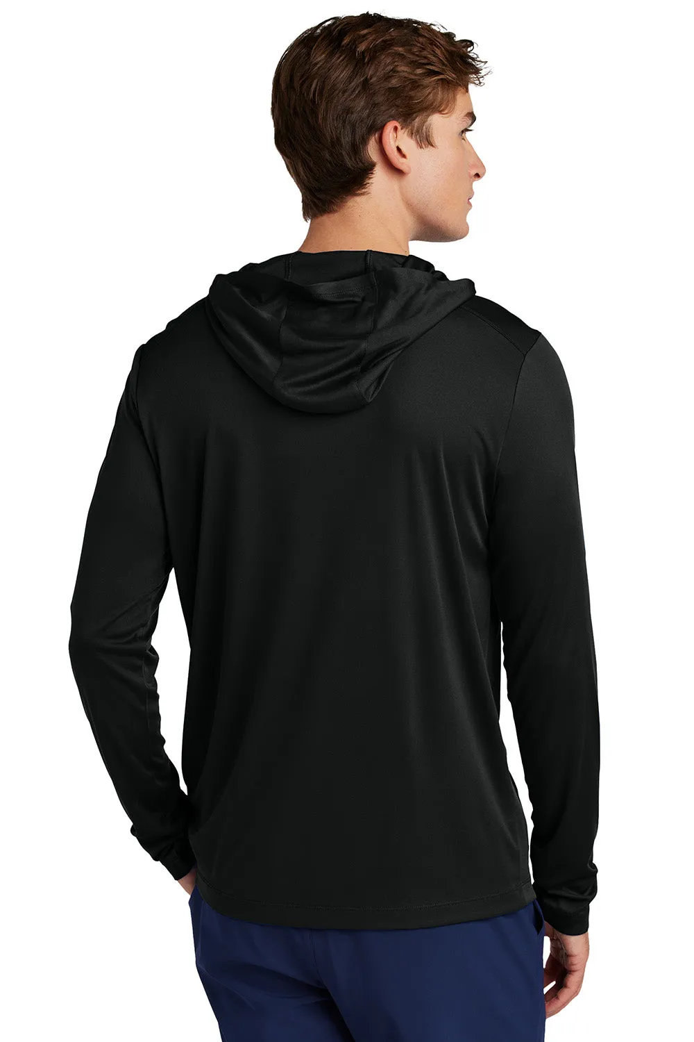 Sport-Tek Mens Posi-UV Pro Moisture Wicking Long Sleeve Hooded T-Shirt Hoodie - Black