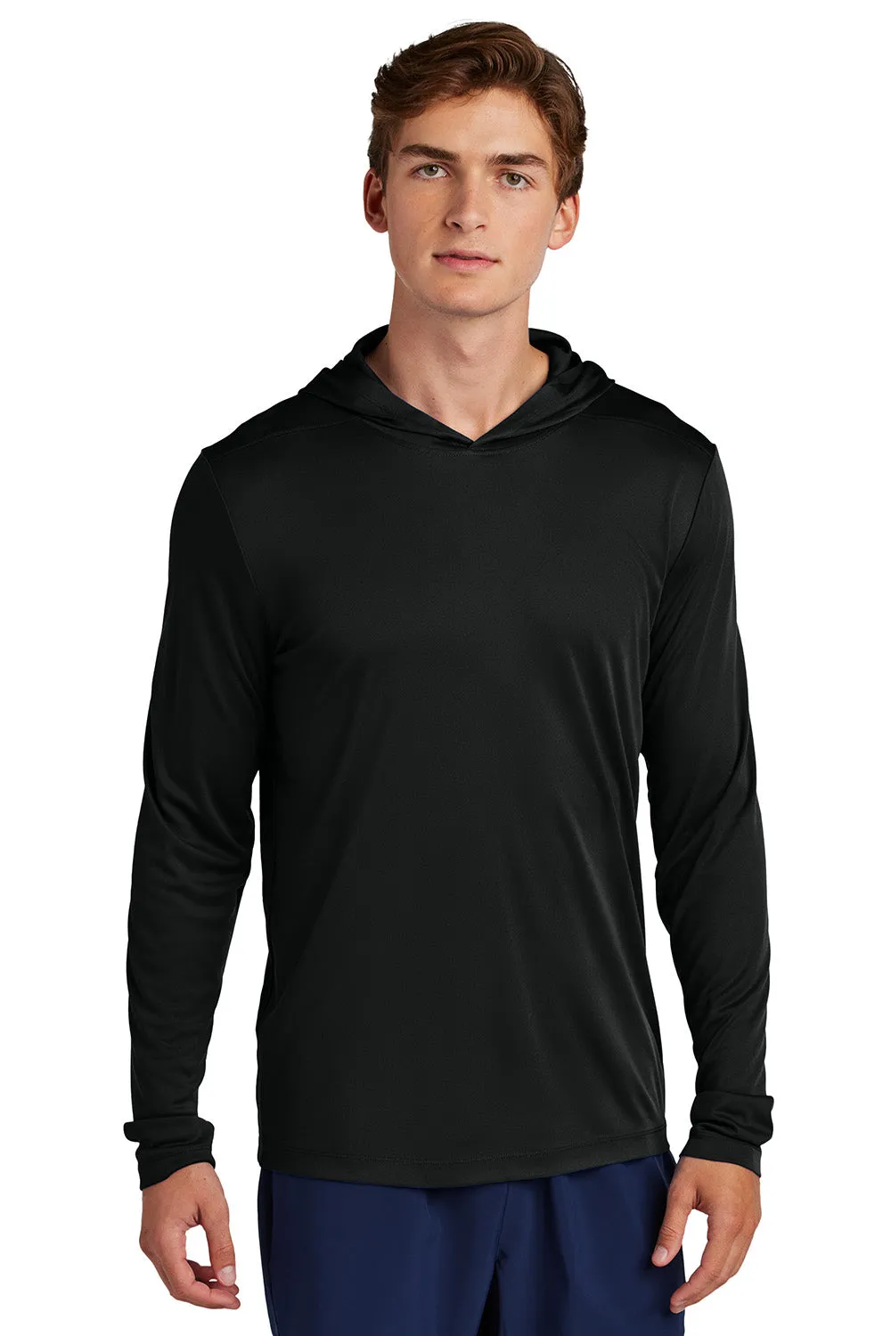 Sport-Tek Mens Posi-UV Pro Moisture Wicking Long Sleeve Hooded T-Shirt Hoodie - Black