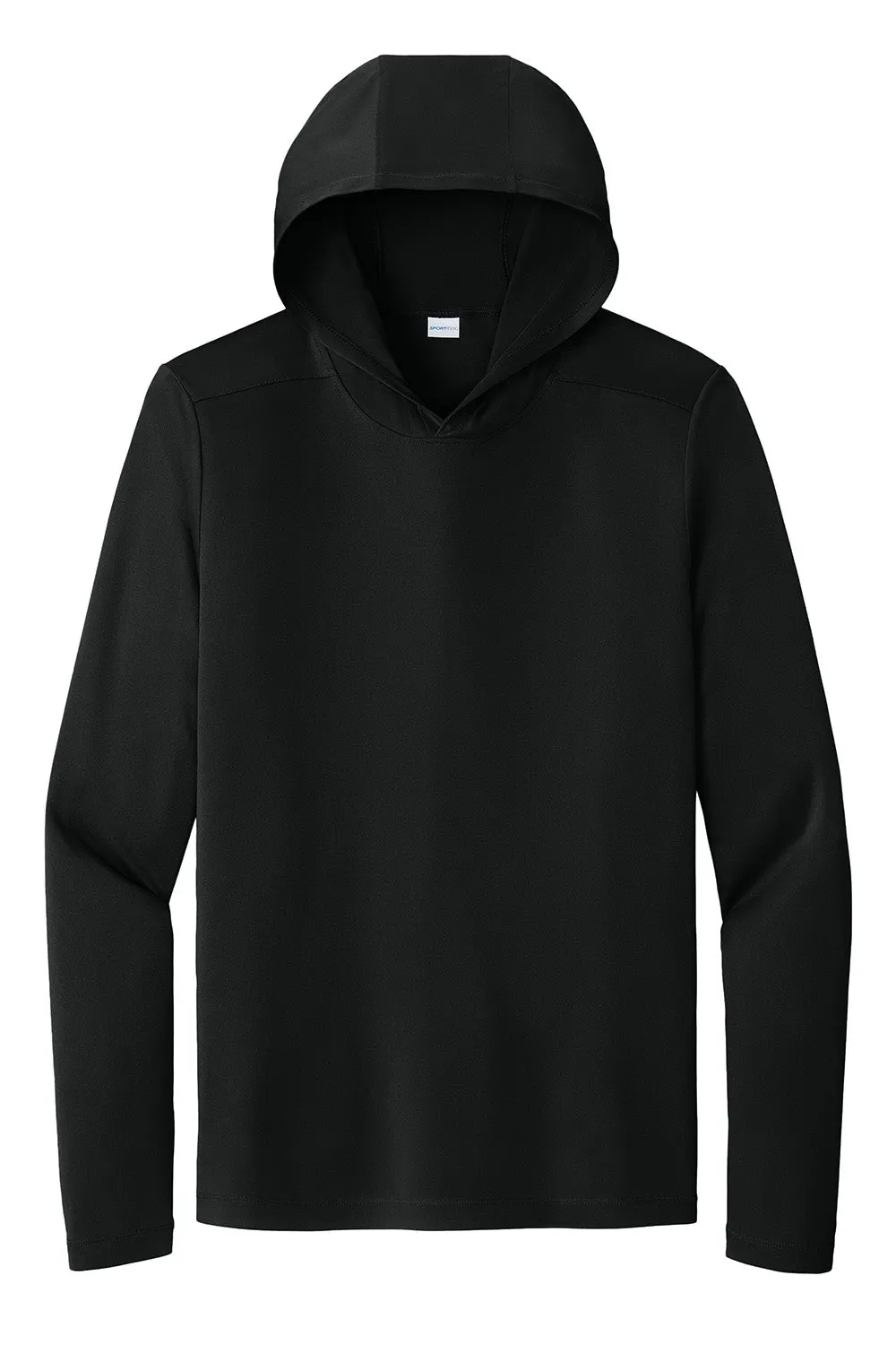 Sport-Tek Mens Posi-UV Pro Moisture Wicking Long Sleeve Hooded T-Shirt Hoodie - Black