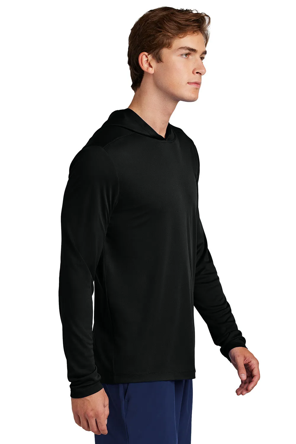 Sport-Tek Mens Posi-UV Pro Moisture Wicking Long Sleeve Hooded T-Shirt Hoodie - Black