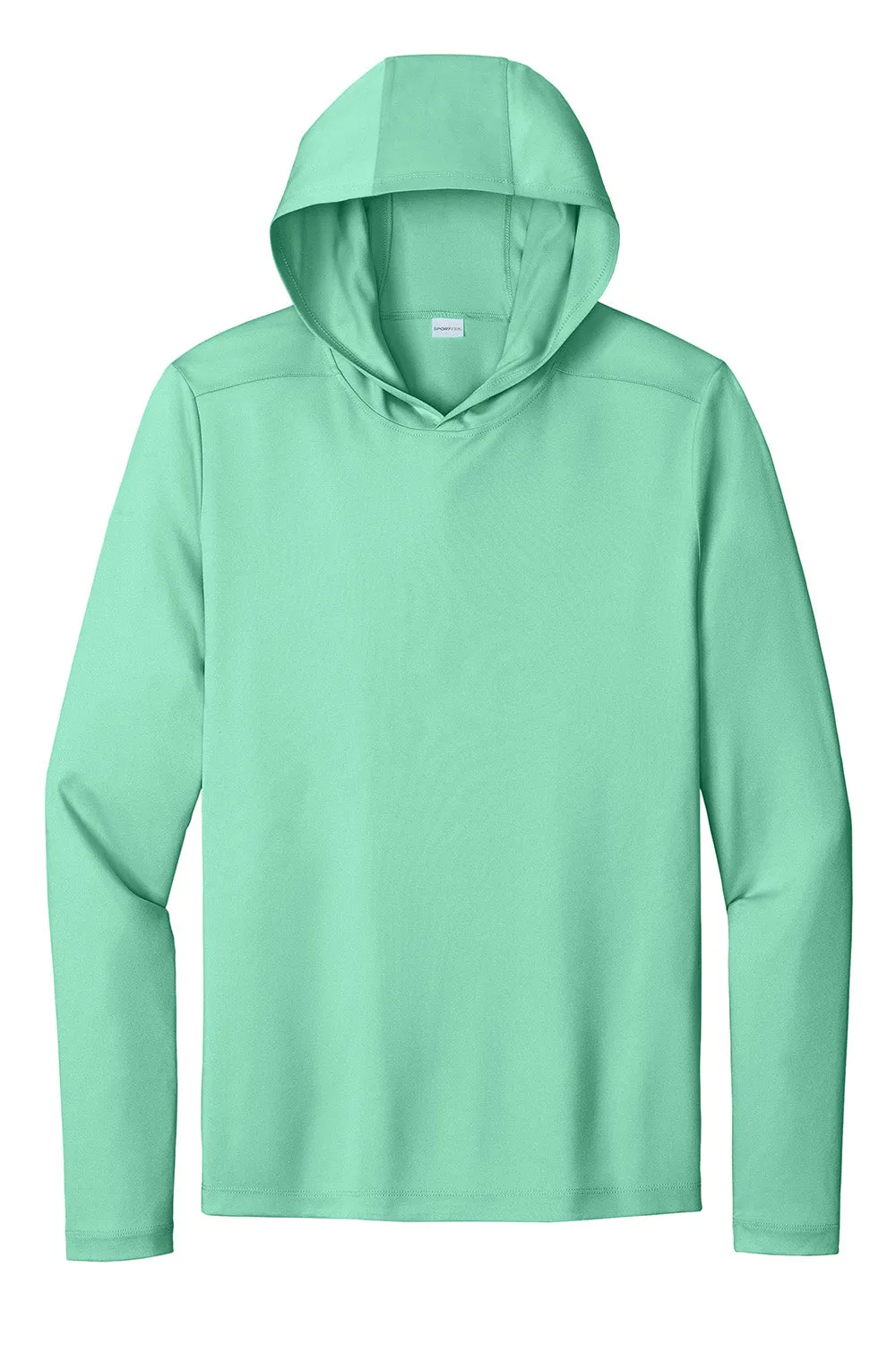 Sport-Tek Mens Posi-UV Pro Moisture Wicking Long Sleeve Hooded T-Shirt Hoodie - Bright Seafoam Green