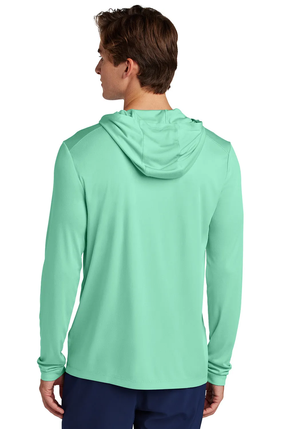 Sport-Tek Mens Posi-UV Pro Moisture Wicking Long Sleeve Hooded T-Shirt Hoodie - Bright Seafoam Green