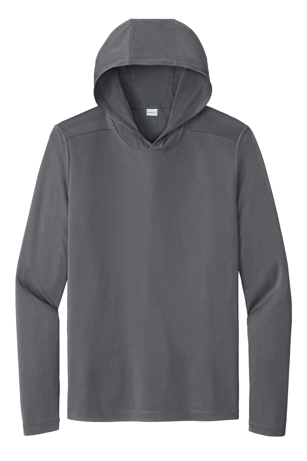 Sport-Tek Mens Posi-UV Pro Moisture Wicking Long Sleeve Hooded T-Shirt Hoodie - Dark Smoke Grey