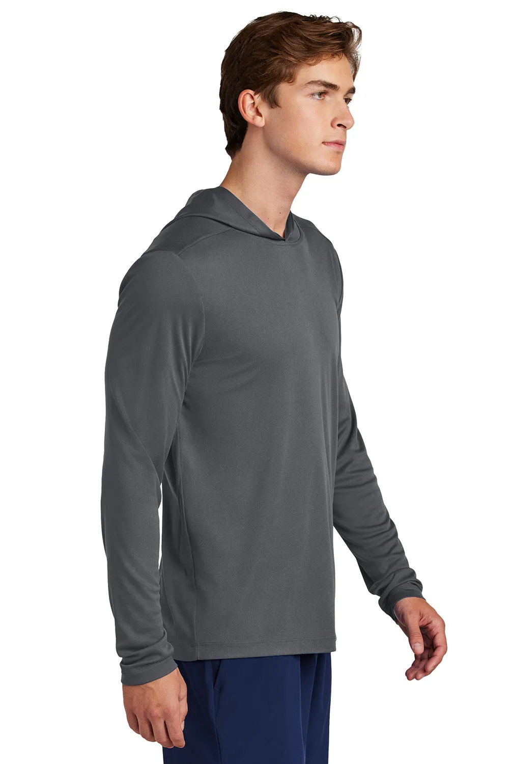 Sport-Tek Mens Posi-UV Pro Moisture Wicking Long Sleeve Hooded T-Shirt Hoodie - Dark Smoke Grey