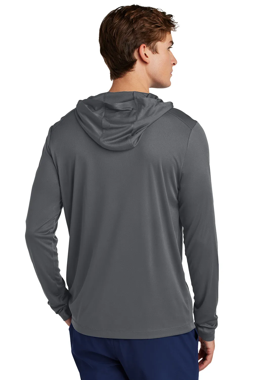 Sport-Tek Mens Posi-UV Pro Moisture Wicking Long Sleeve Hooded T-Shirt Hoodie - Dark Smoke Grey