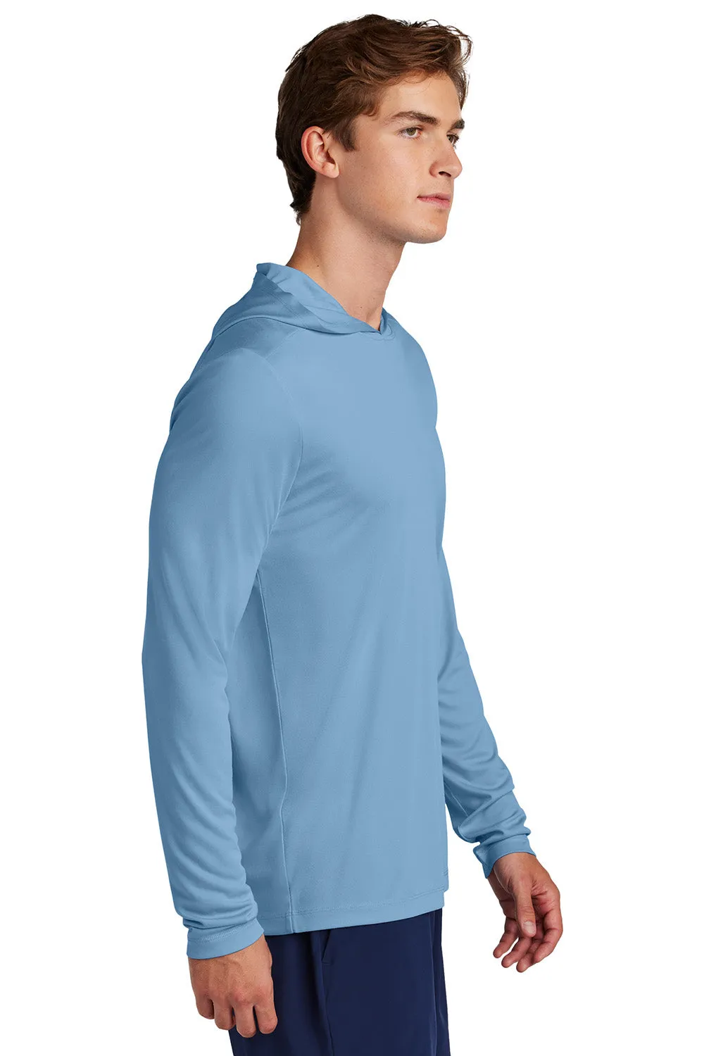 Sport-Tek Mens Posi-UV Pro Moisture Wicking Long Sleeve Hooded T-Shirt Hoodie - Light Blue
