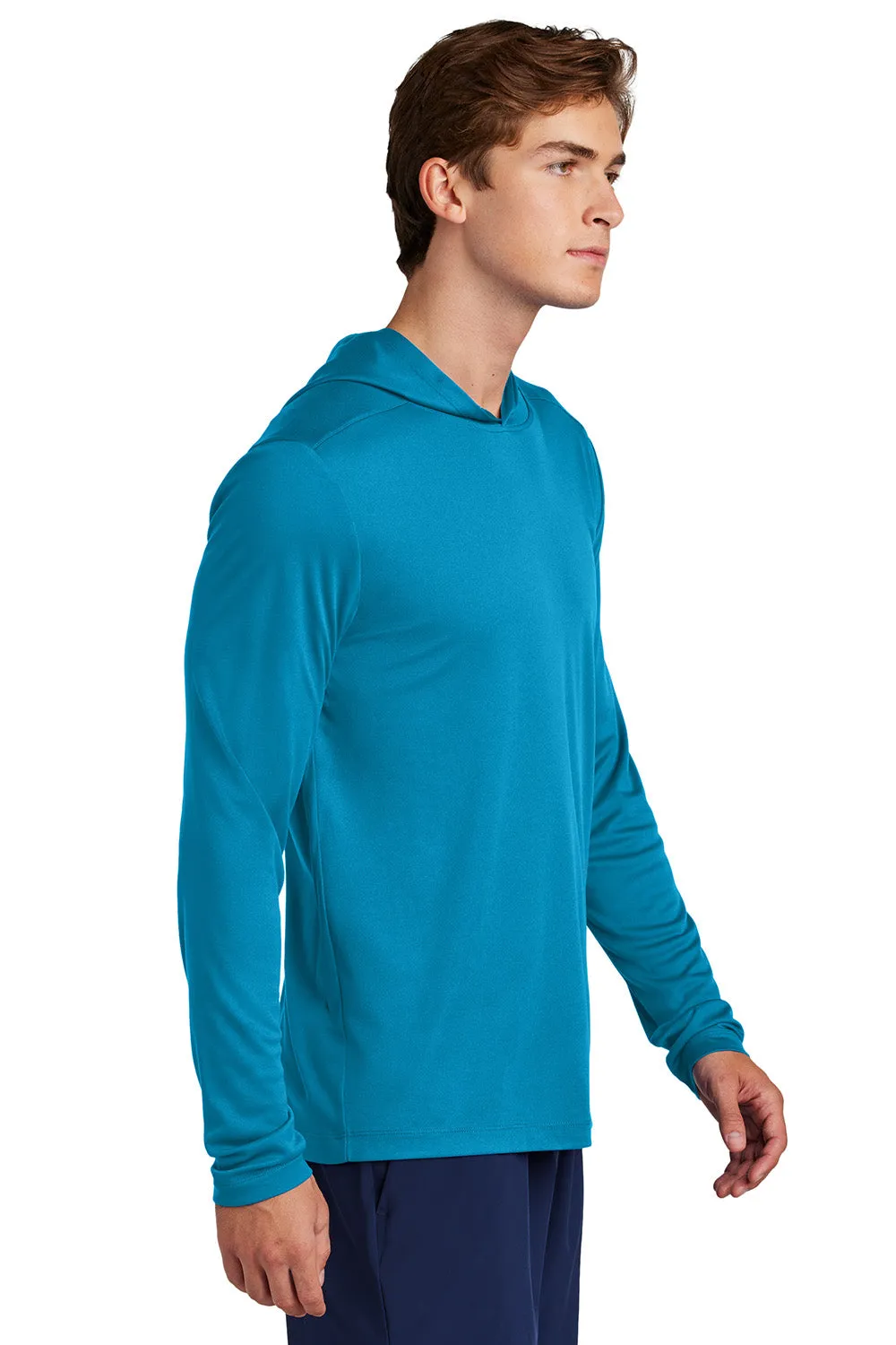 Sport-Tek Mens Posi-UV Pro Moisture Wicking Long Sleeve Hooded T-Shirt Hoodie - Sapphire Blue