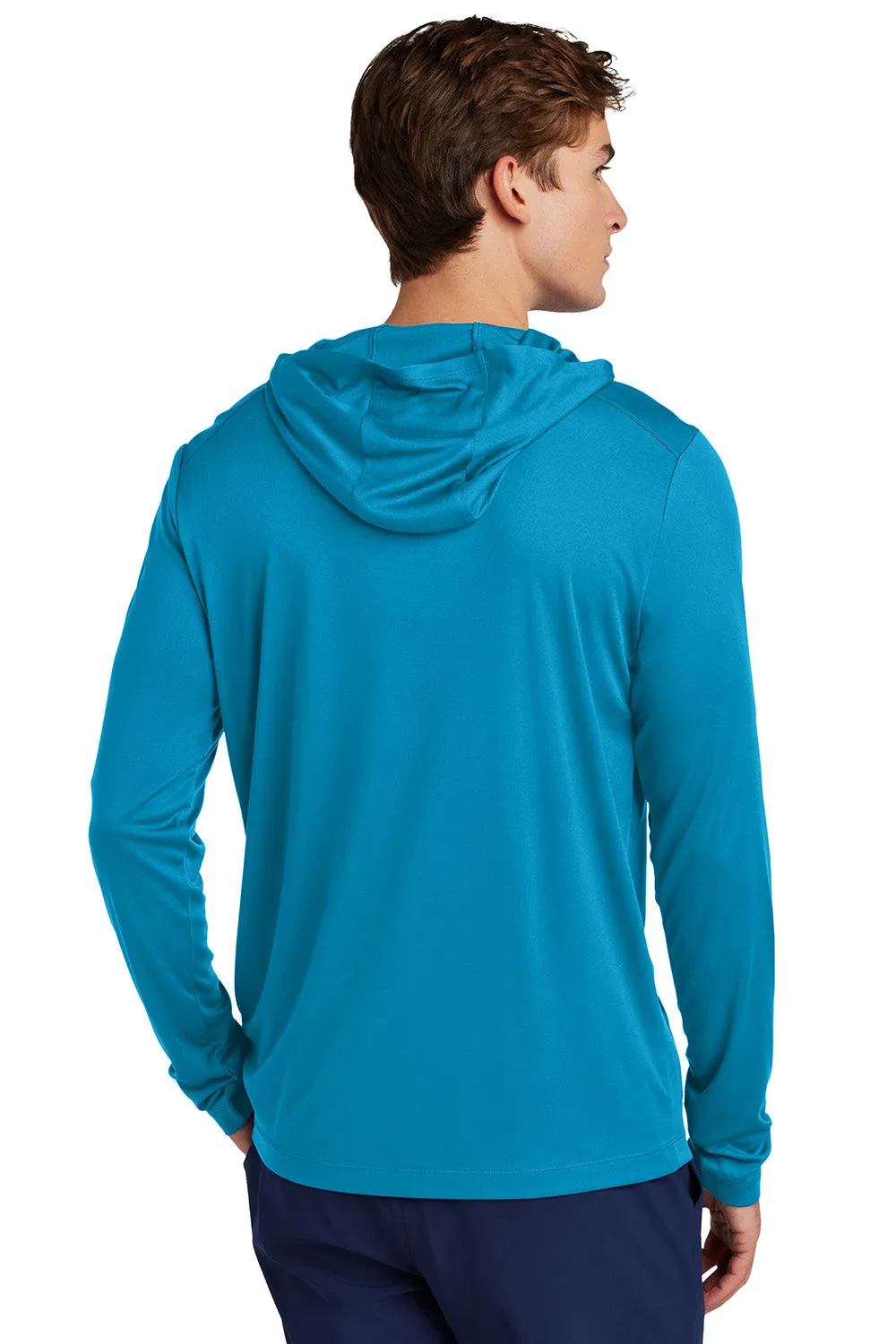 Sport-Tek Mens Posi-UV Pro Moisture Wicking Long Sleeve Hooded T-Shirt Hoodie - Sapphire Blue