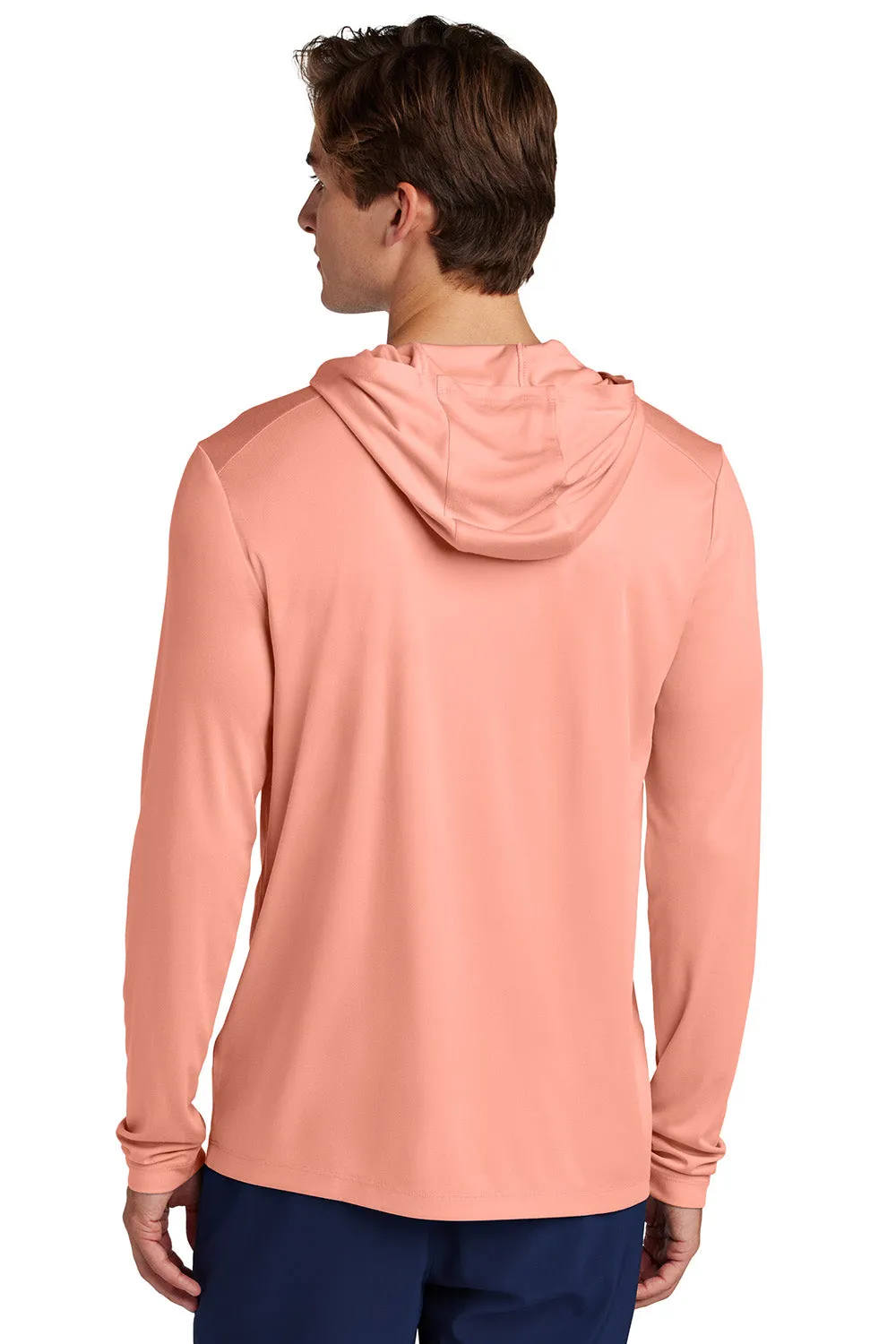 Sport-Tek Mens Posi-UV Pro Moisture Wicking Long Sleeve Hooded T-Shirt Hoodie - Soft Coral