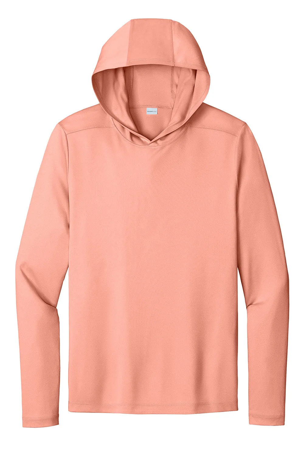 Sport-Tek Mens Posi-UV Pro Moisture Wicking Long Sleeve Hooded T-Shirt Hoodie - Soft Coral