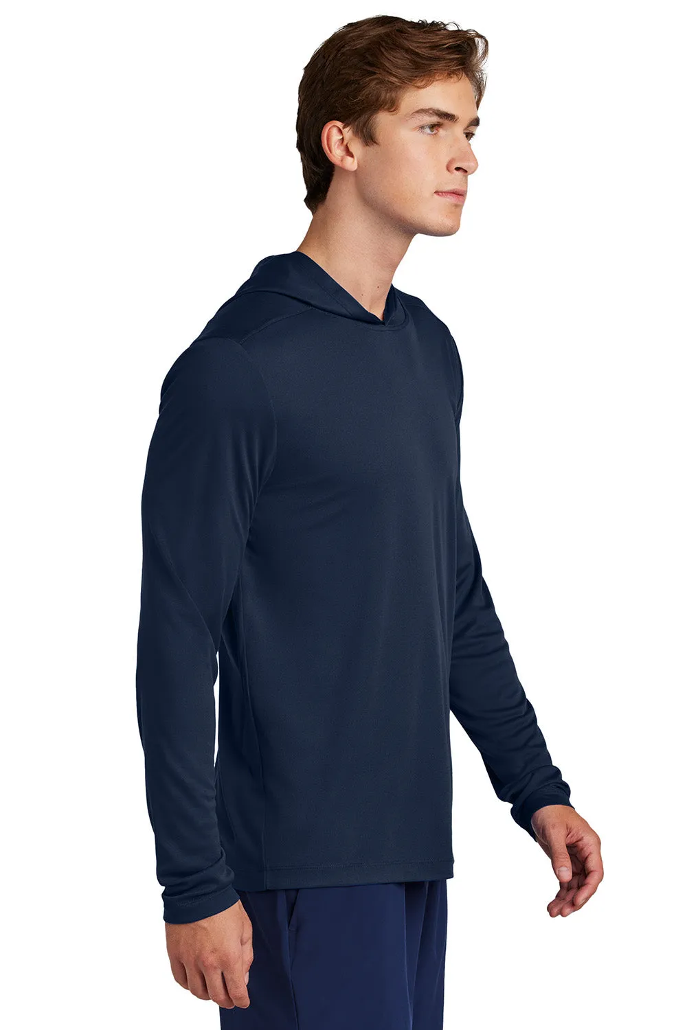 Sport-Tek Mens Posi-UV Pro Moisture Wicking Long Sleeve Hooded T-Shirt Hoodie - True Navy Blue