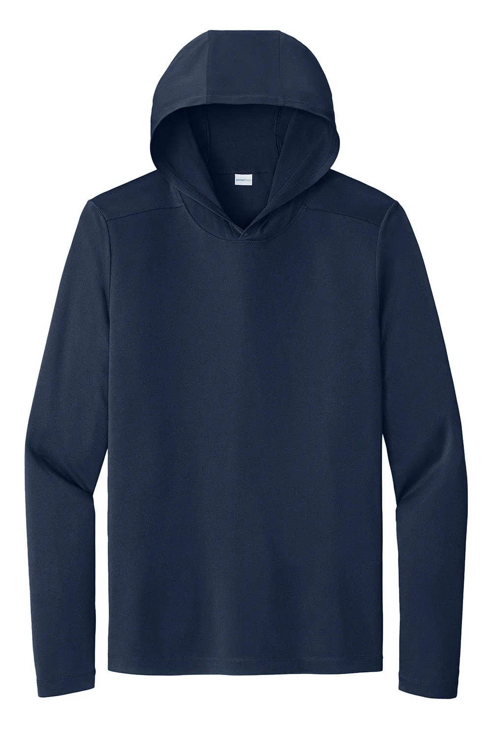 Sport-Tek Mens Posi-UV Pro Moisture Wicking Long Sleeve Hooded T-Shirt Hoodie - True Navy Blue