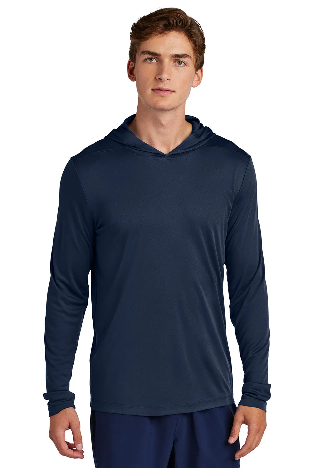 Sport-Tek Mens Posi-UV Pro Moisture Wicking Long Sleeve Hooded T-Shirt Hoodie - True Navy Blue