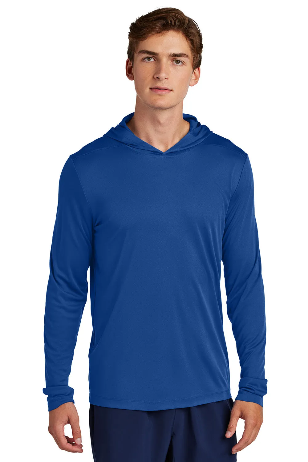 Sport-Tek Mens Posi-UV Pro Moisture Wicking Long Sleeve Hooded T-Shirt Hoodie - True Royal Blue