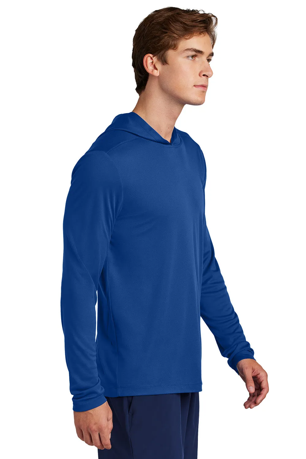 Sport-Tek Mens Posi-UV Pro Moisture Wicking Long Sleeve Hooded T-Shirt Hoodie - True Royal Blue