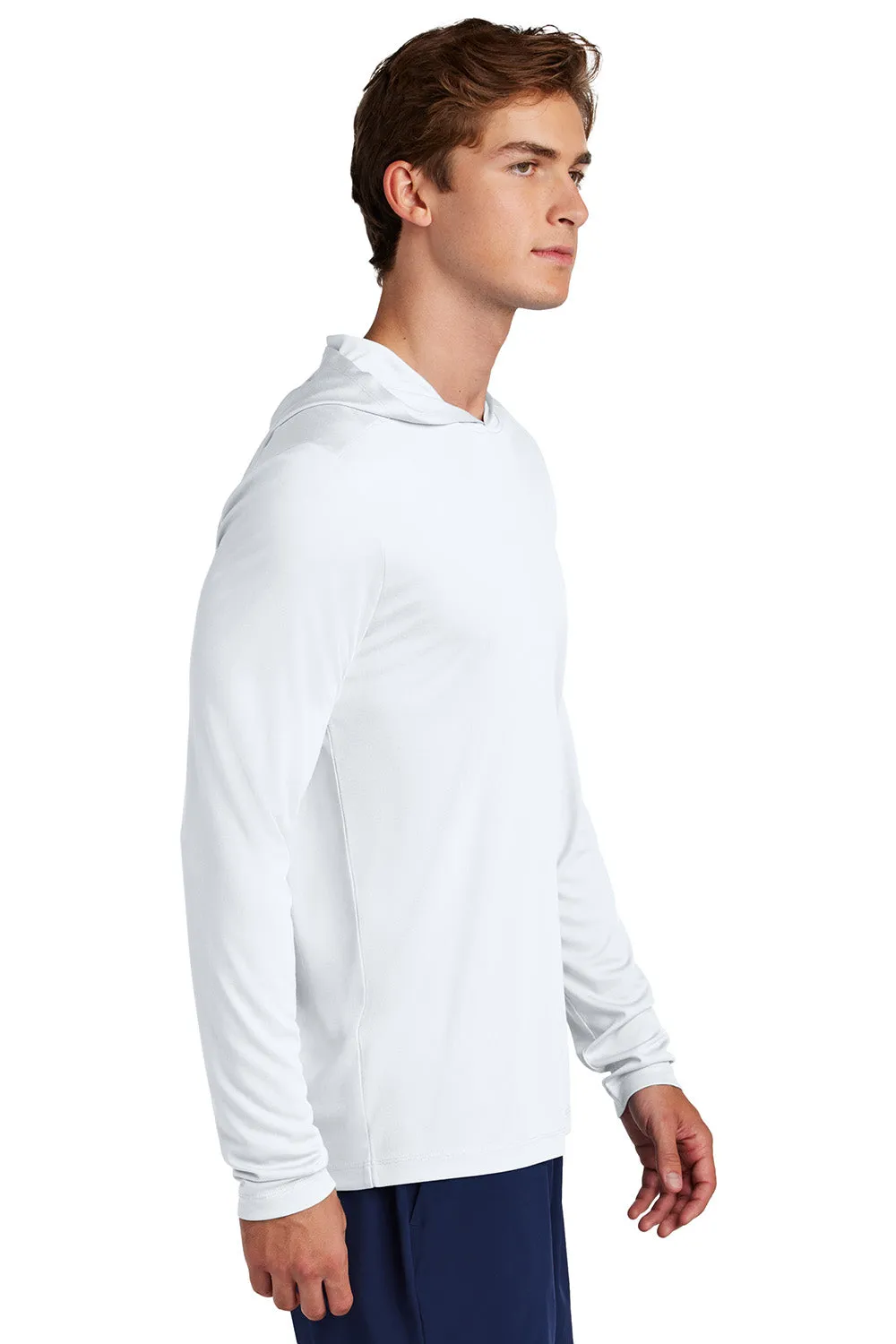 Sport-Tek Mens Posi-UV Pro Moisture Wicking Long Sleeve Hooded T-Shirt Hoodie - White