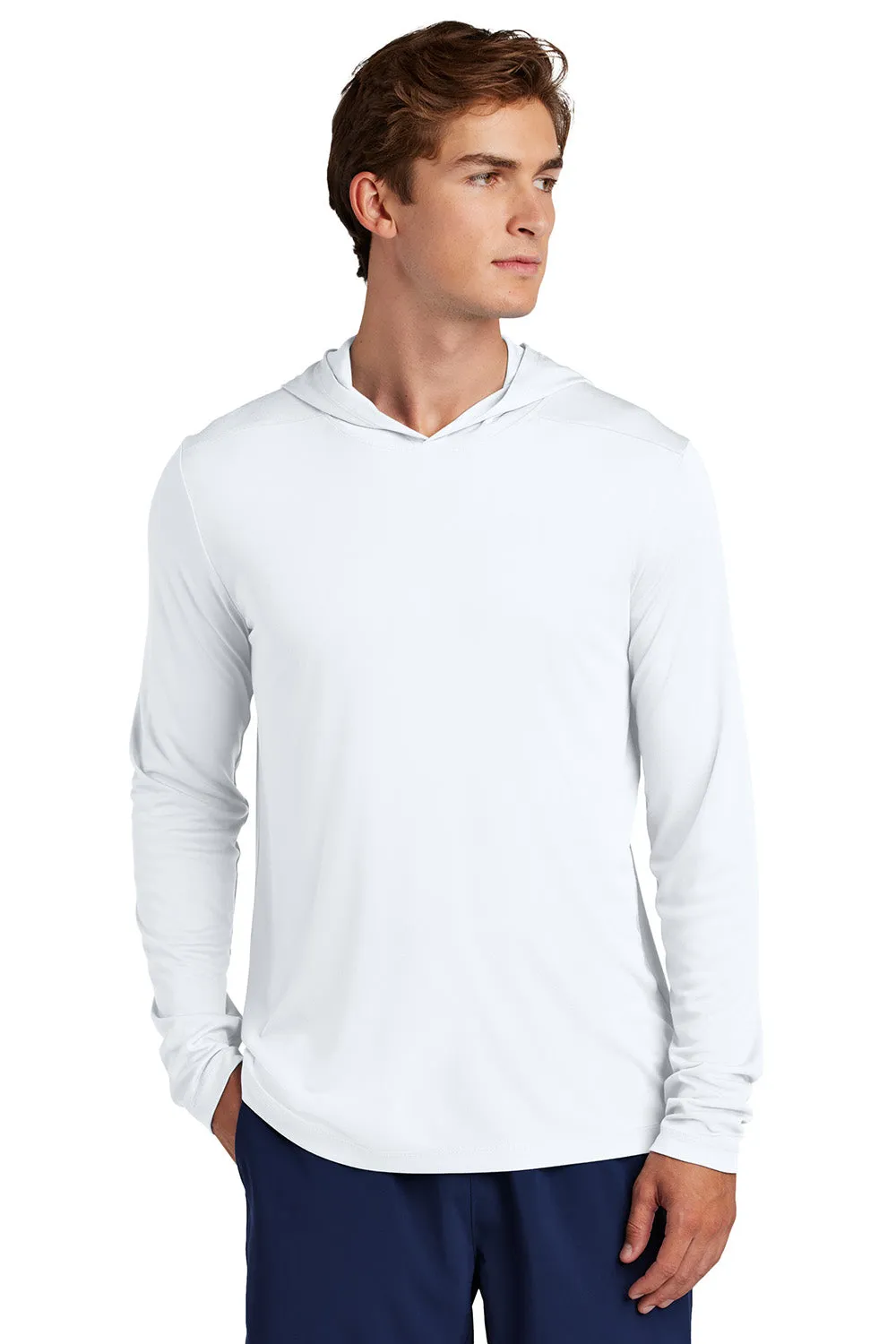 Sport-Tek Mens Posi-UV Pro Moisture Wicking Long Sleeve Hooded T-Shirt Hoodie - White