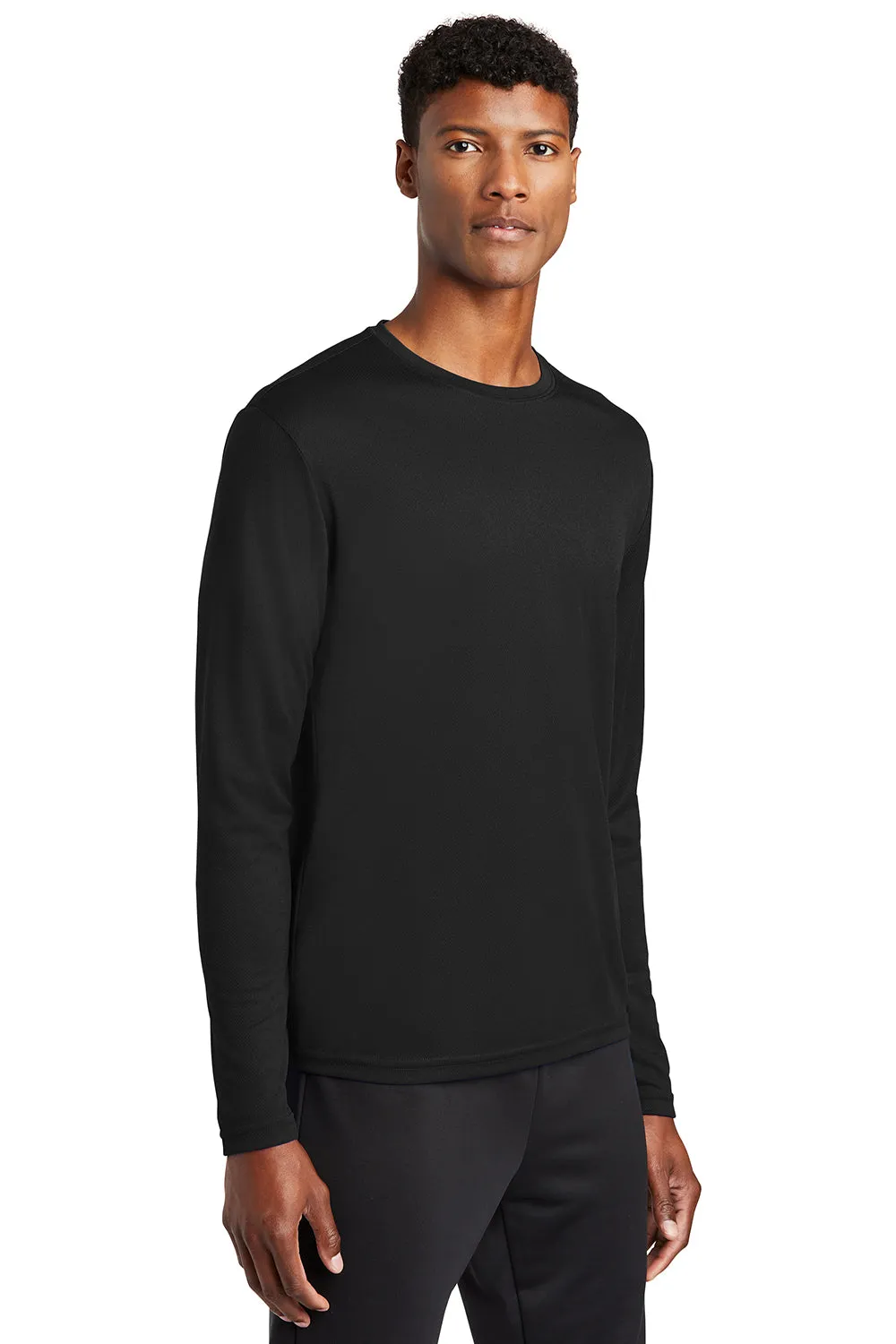 Sport-Tek Mens RacerMesh Moisture Wicking Long Sleeve Crewneck T-Shirt - Black