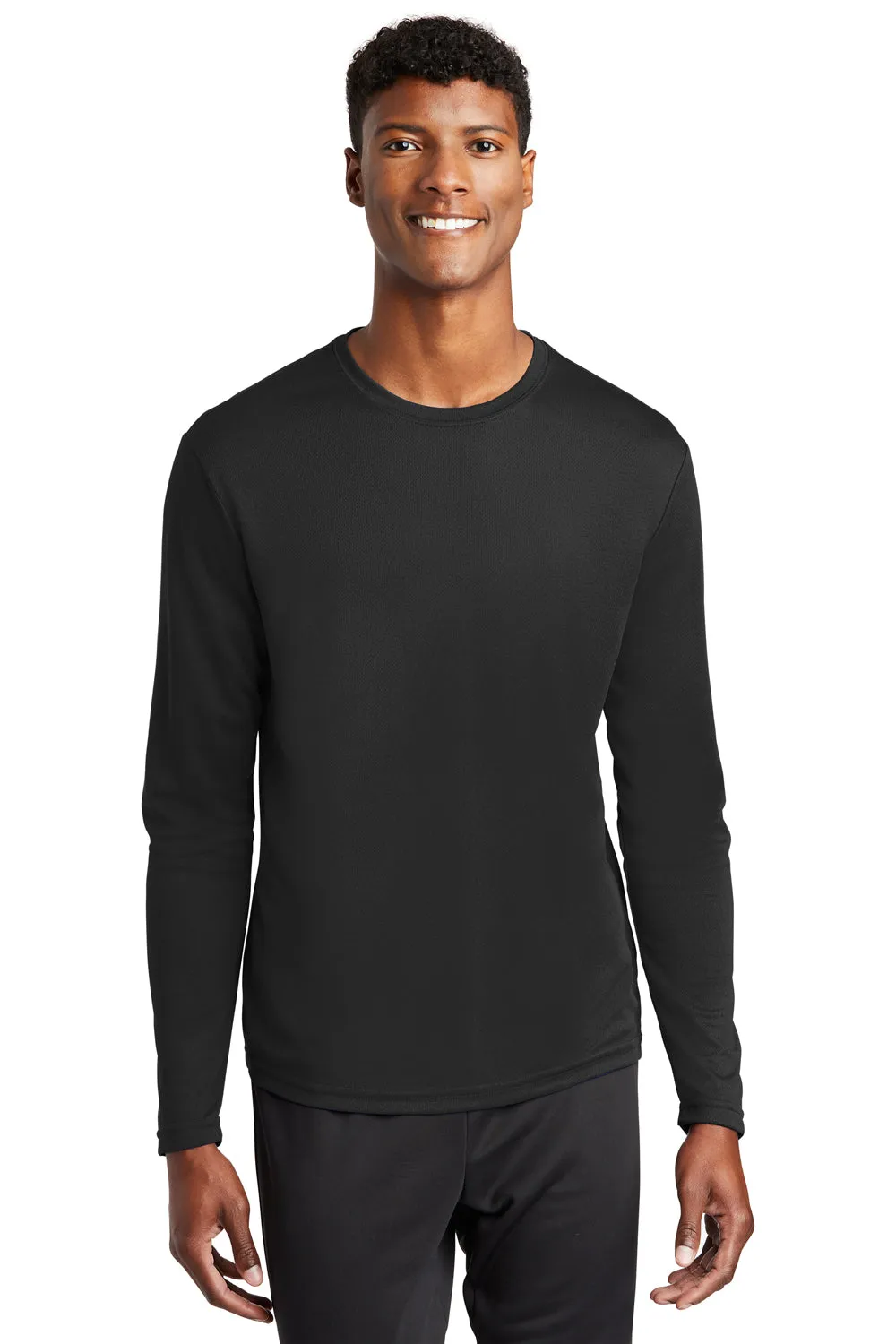 Sport-Tek Mens RacerMesh Moisture Wicking Long Sleeve Crewneck T-Shirt - Black