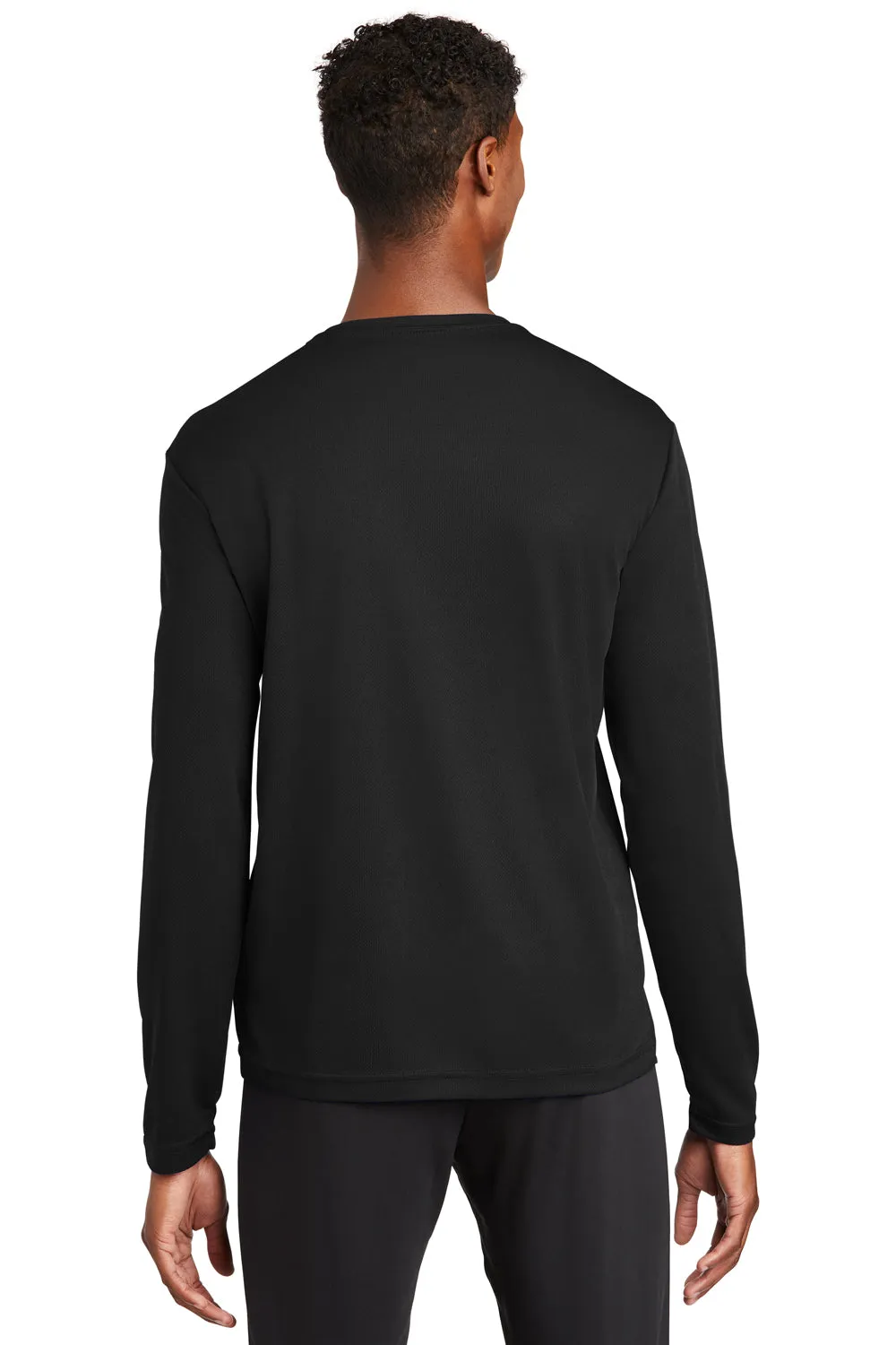 Sport-Tek Mens RacerMesh Moisture Wicking Long Sleeve Crewneck T-Shirt - Black