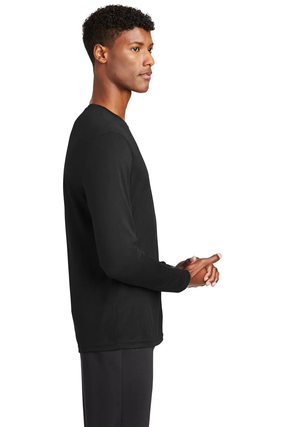 Sport-Tek Mens RacerMesh Moisture Wicking Long Sleeve Crewneck T-Shirt - Black