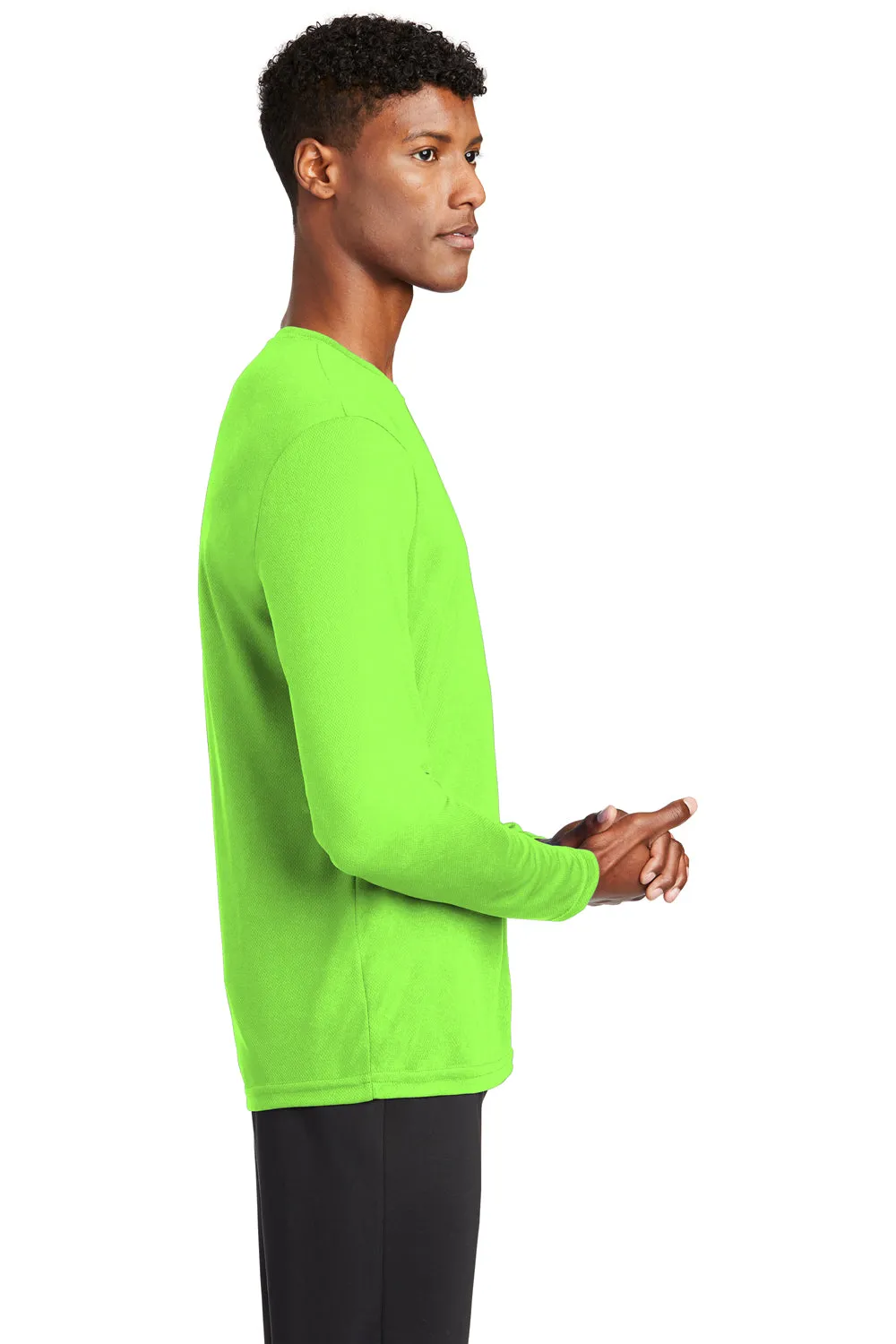 Sport-Tek Mens RacerMesh Moisture Wicking Long Sleeve Crewneck T-Shirt - Neon Green