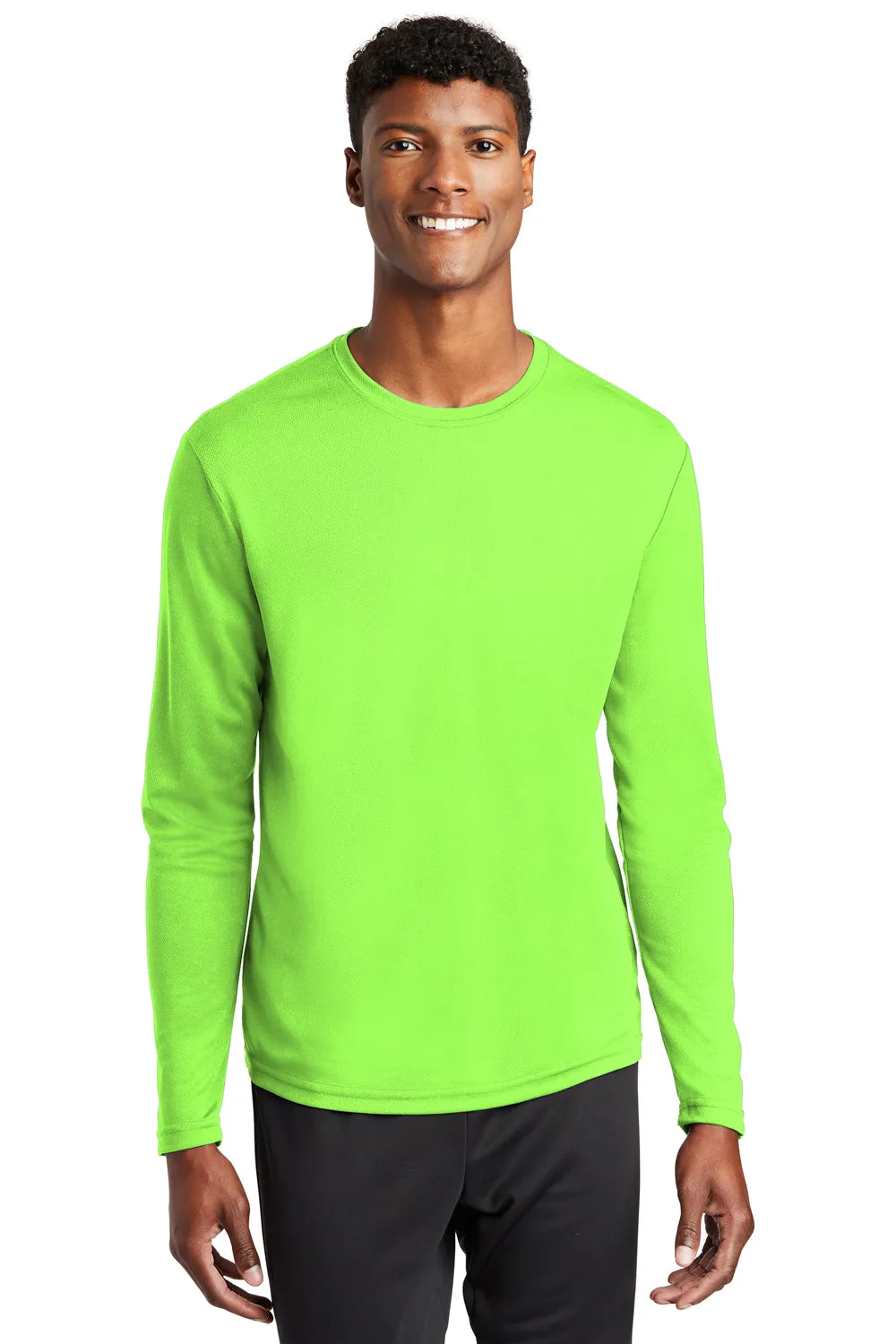 Sport-Tek Mens RacerMesh Moisture Wicking Long Sleeve Crewneck T-Shirt - Neon Green